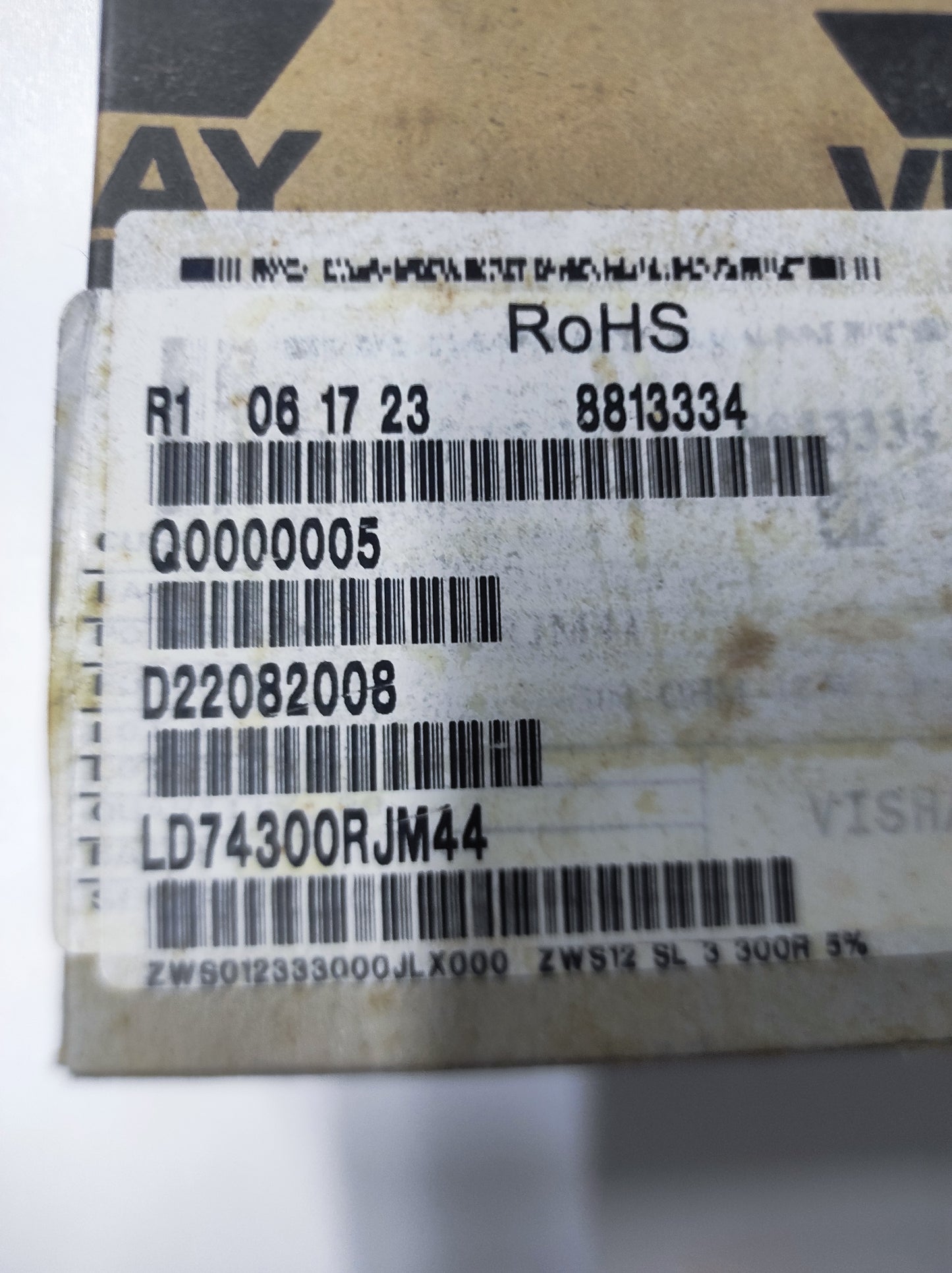 PIPE RESISTORS ZWS012333000JLX000 300R VISHAY