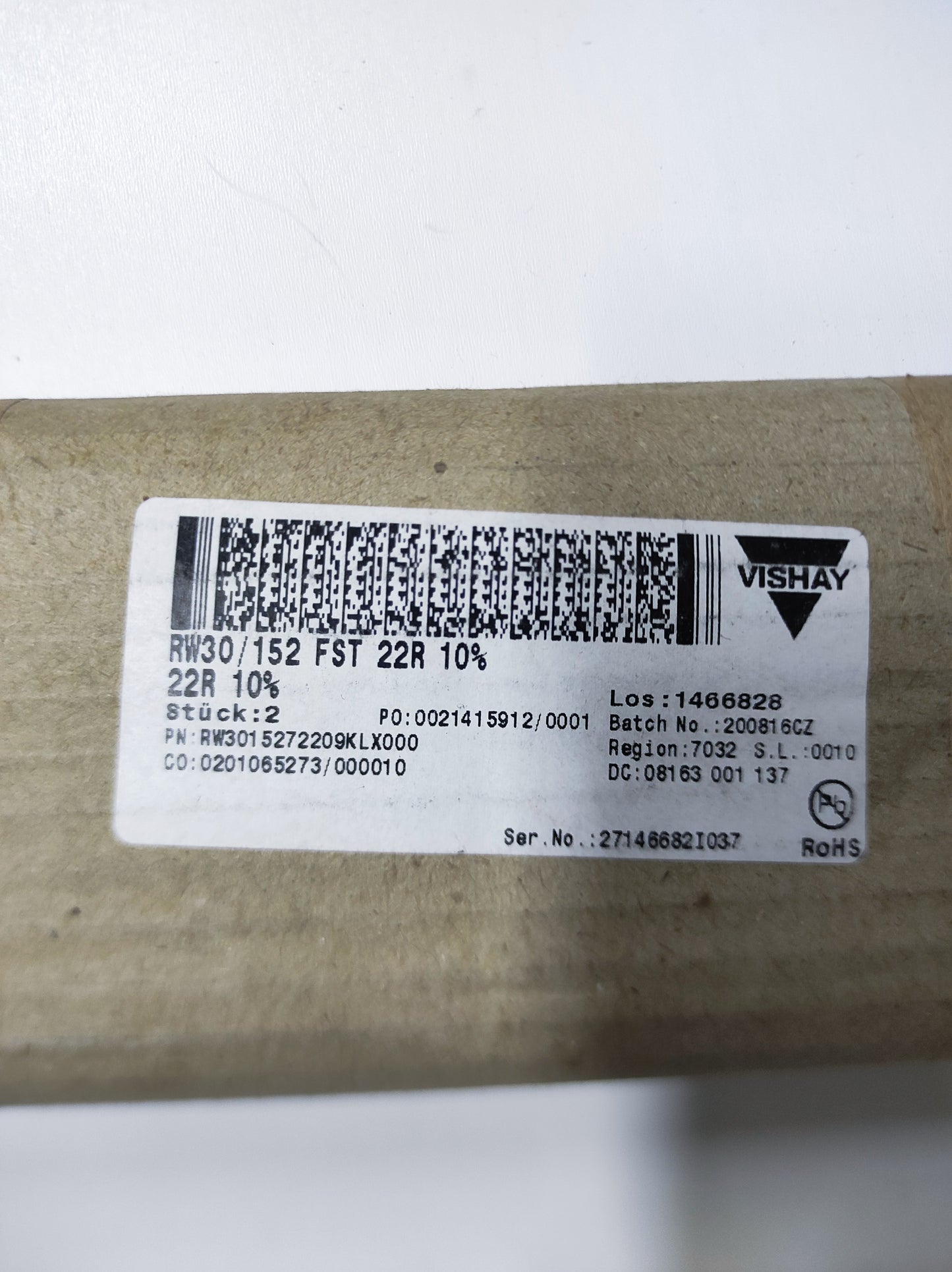 PIPE RESISTORS RW3015272209KLX000 22R VISHAY