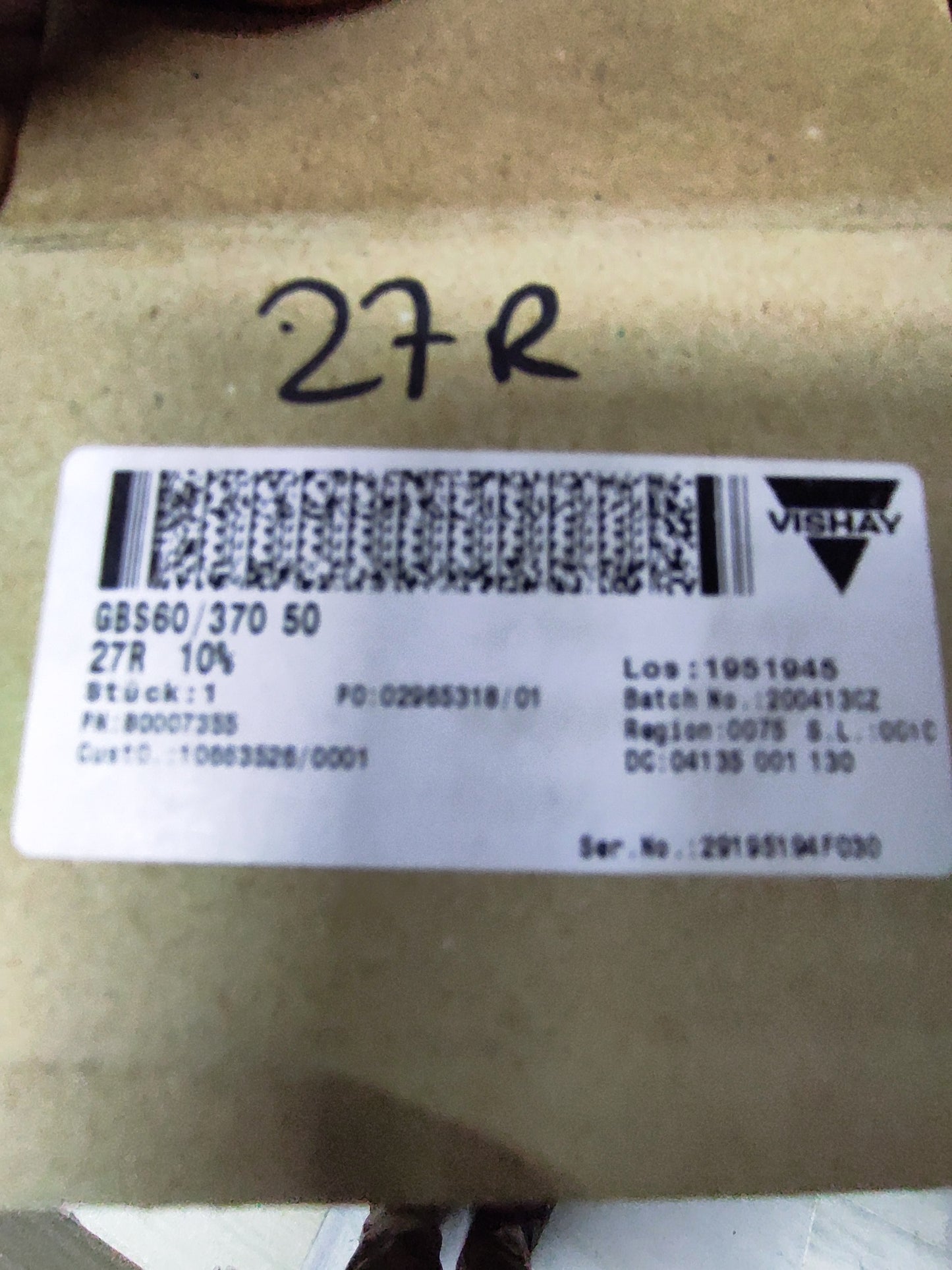 PIPE RESISTORS LD9127R0KN12 27R VISHAY