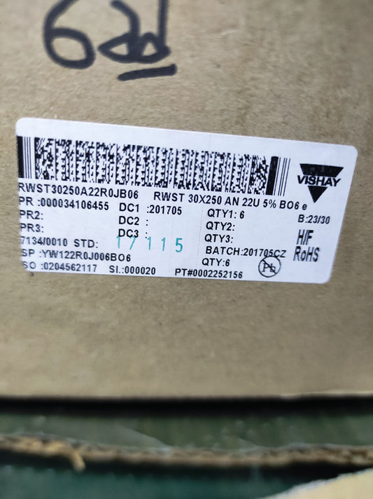 PIPE RESISTORS RWST30250A22R0JB06 22R VISHAY