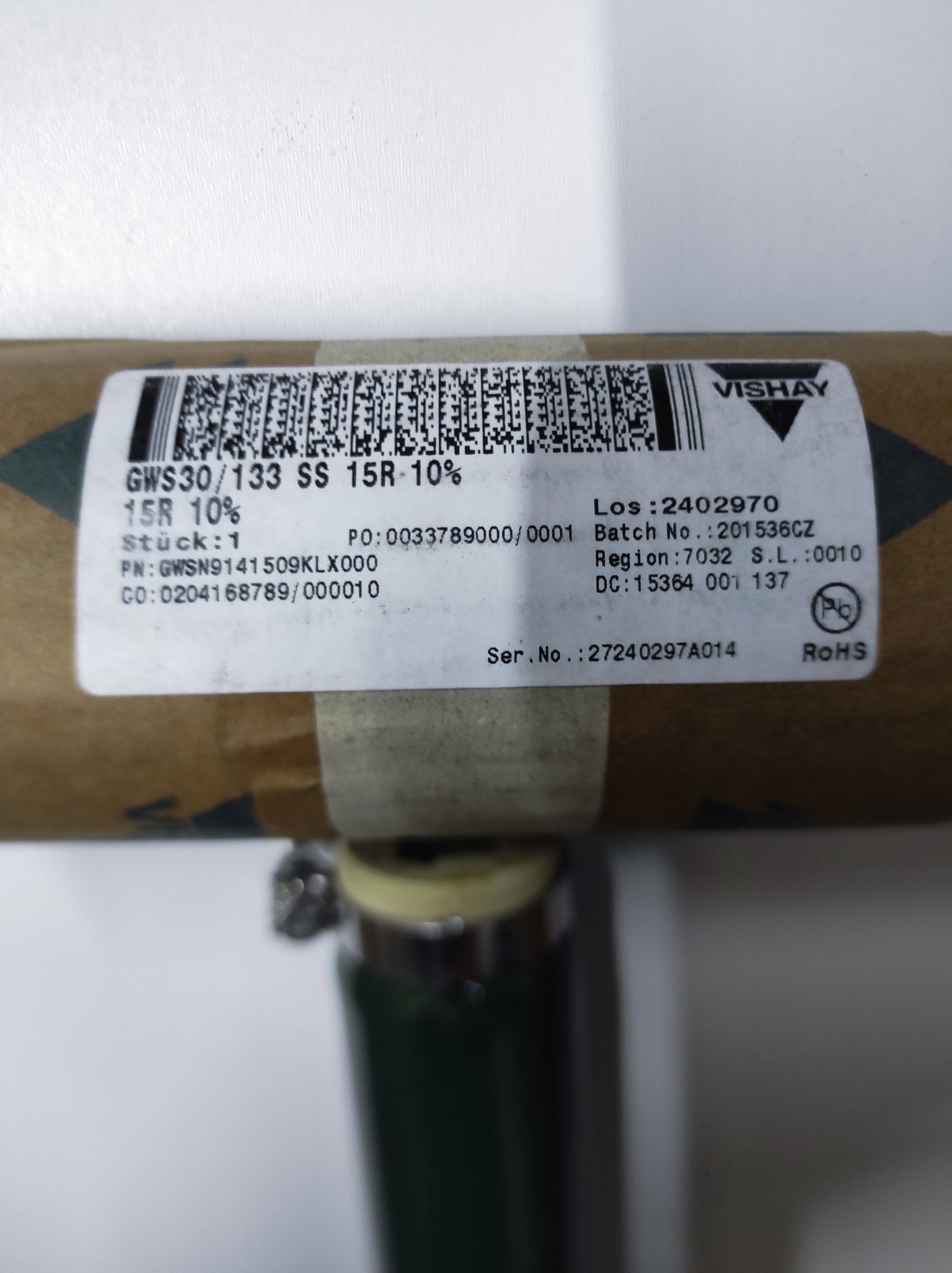 PIPE RESISTORS GWSN9141509KLX000 15R VISHAY